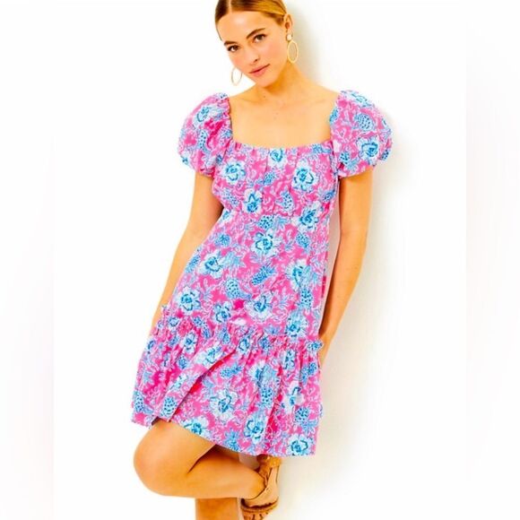 Lilly Pulitzer Nastia Floral Cotton Puff-Sleeve Minidress - Picture 4 of 8